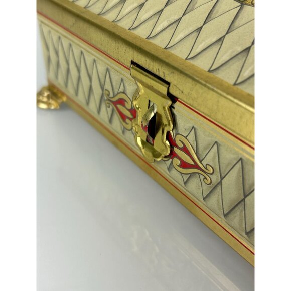 Fricke & Nacke Metal Tin Coin Trinket Box Western Germany Red Gold Tone Vintage - Picture 13 of 15